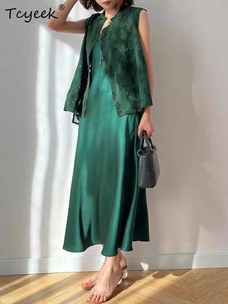 

Tcyeek 21MM 100% натуральное шелковое длинное платье из тутового шелкопряда, летние платья для женщин, V-образный вырез, 2026, элегантные платья, женская одежда, 14 цветов