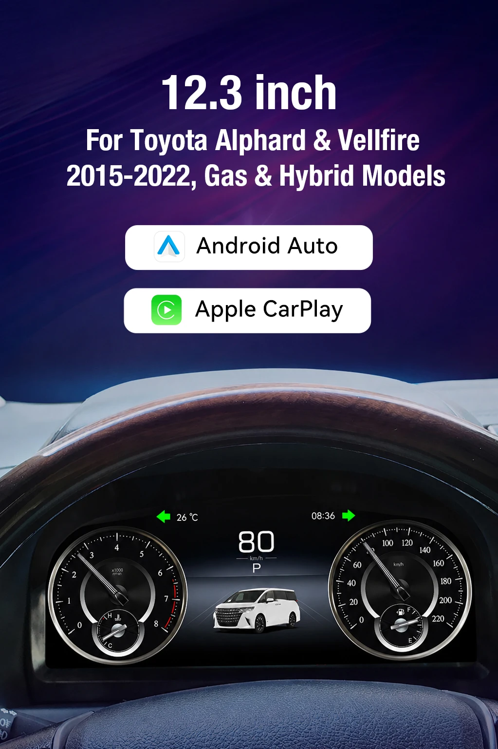 For Toyota Alphard Vellfire 2015‑2022 Vertical Tesla Screen Style LCD Instrument Panel Linux Digital Dashboard Wireless CarPlay