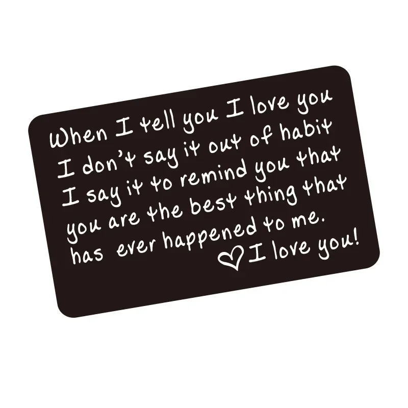 Tarjeta de metal personalizada cuando te digo, te amo, postal, tarjeta de visita, billetera con letras, tarjeta de confesión