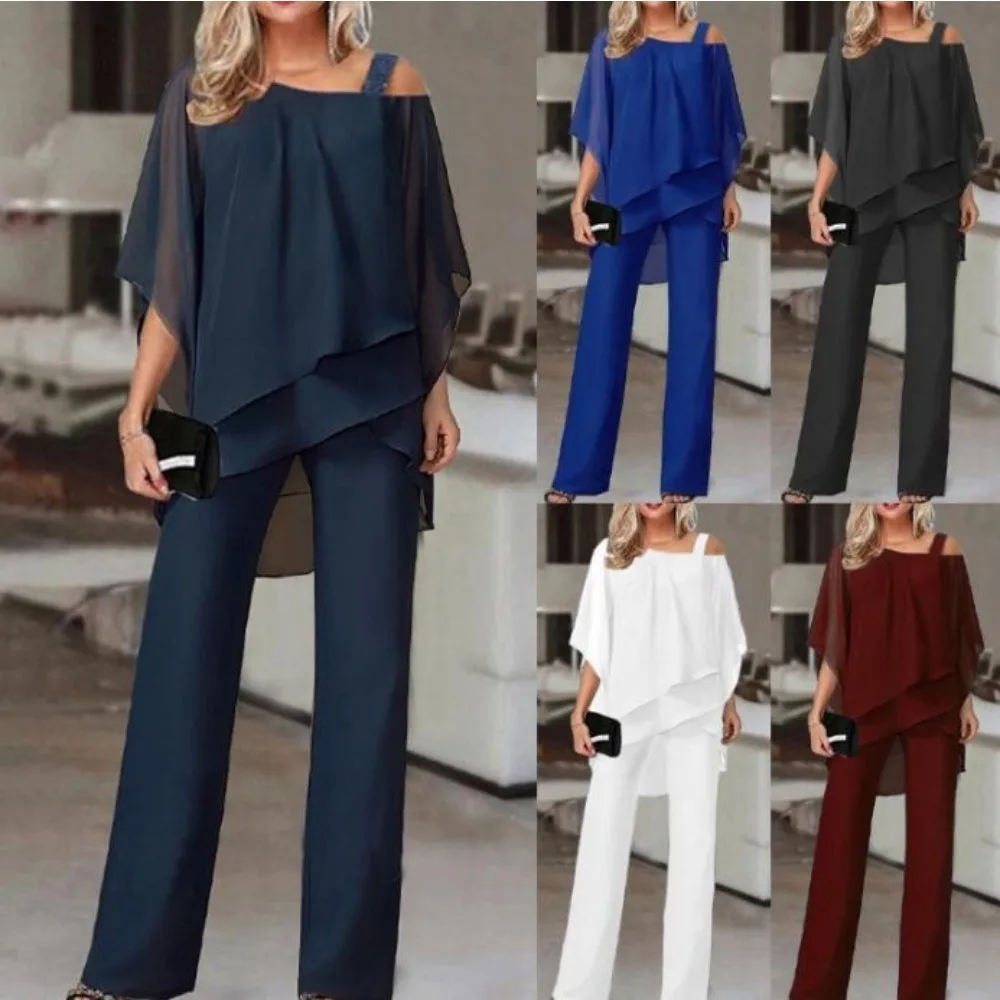 Tops de manga de murciélago para mujer con traje de fiesta irregular informal con hombros descubiertos Conjunto elegante de dos piezas
