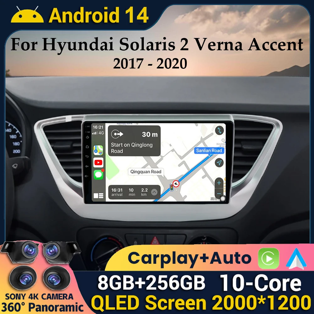 

Автомагнитола на Android 14 для Hyundai Solaris 2 Verna Accent 2017 2018 2019 2020, мультимедийный стерео проигрыватель, навигация GPS, головное устройство BT