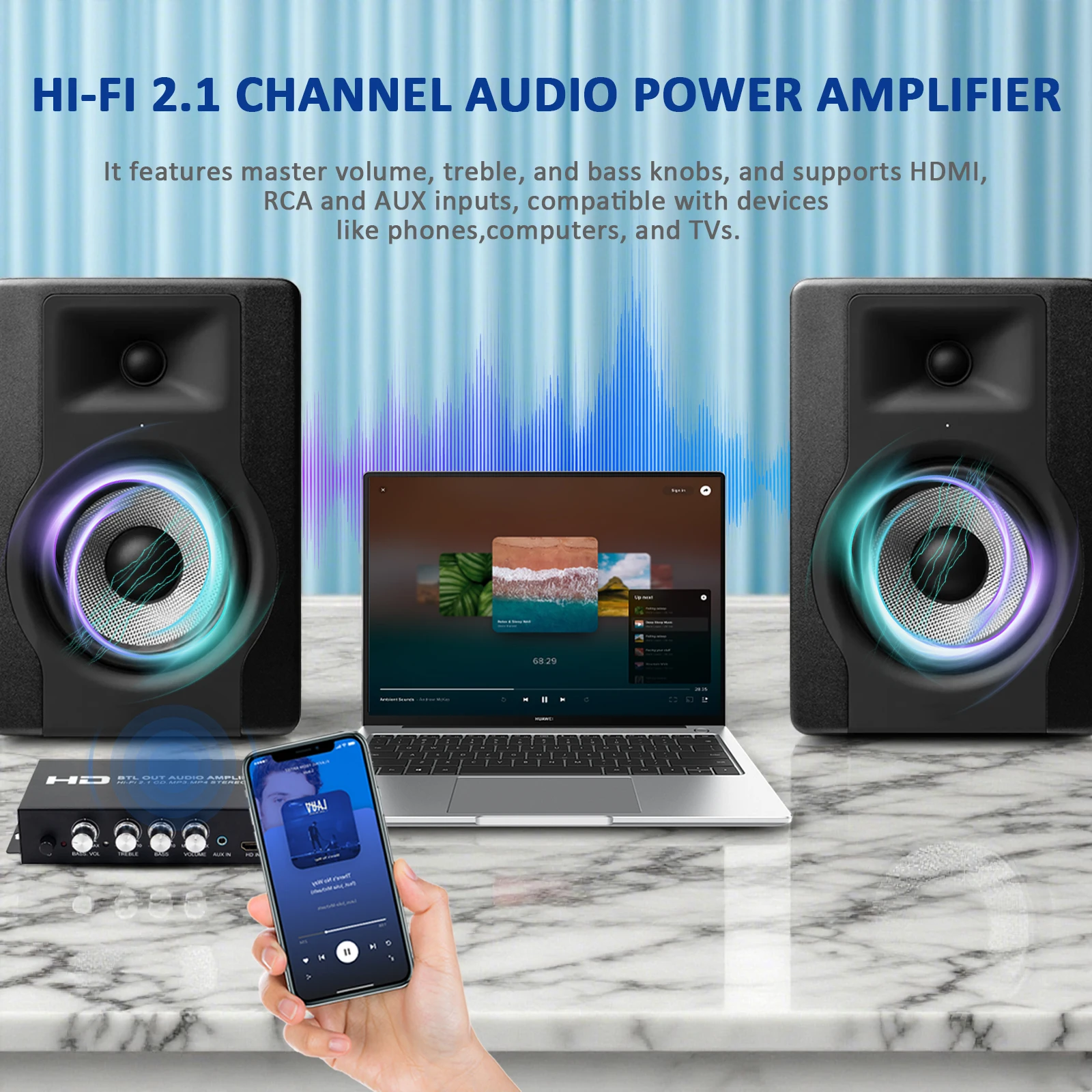 HiFi مكبر صوت بلوتوث 5.0 مضخم صوت جهير رقمي مع HDMI صغير أمبير سائق ضياع الموسيقى أمبير لاجتماع السيارات المنزلية