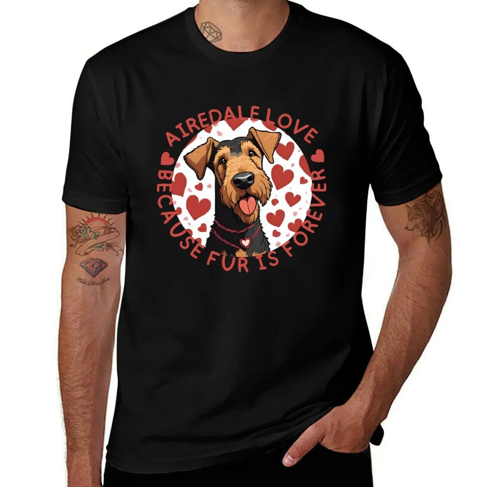 

Cute Valentine T-shirt Airedale Terrier Dog - Airedale love, because fur is forever T-Shirt plain mens fashion