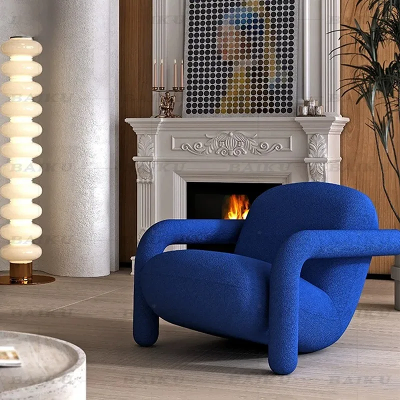 Minimalist Nordic solid wood casual sofa chair, cream style teddy fleece soft bag single chair
