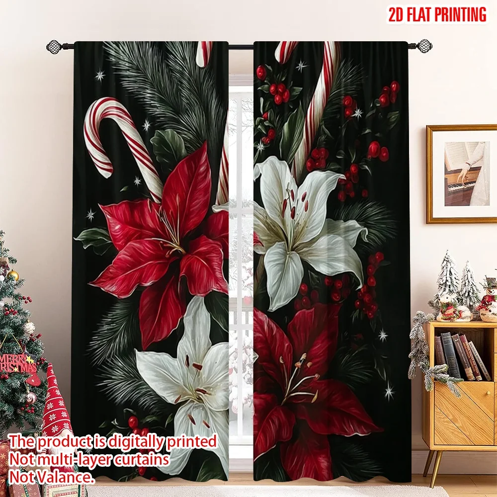 2 قطعة طباعة مسطحة ثنائية الأبعاد ستائر عيد الميلاد العصرية إبر عيد الميلاد الصنوبر ألياف البوليستر المتينة حفلة عائلية للحفلات و
