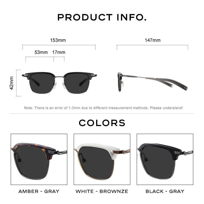 CAPONI Black Polarized Shades For Men Fashion Retro Brand Design Sunglasses Driving Anti Glare Titanium Frame Sun Glasses CP5224