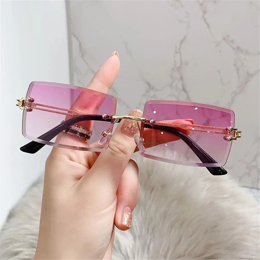 Rimless Rectangle Sunglasses for Women Men Vintage Shades Fashion Frameless UV400 Protection Lens Sun Glasses