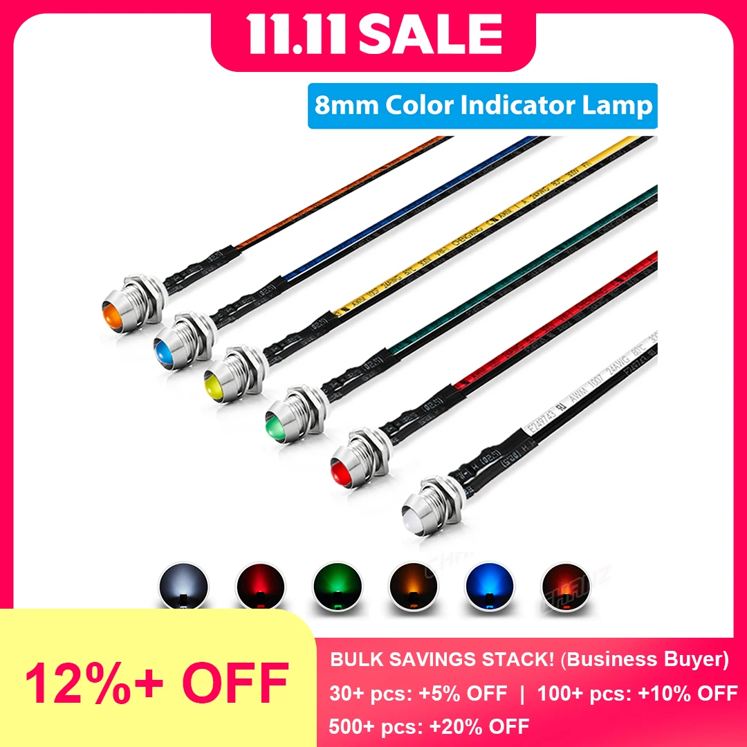 

5mm Prewired LED Kit 12V Diffused Light Emitting Diode Indicator Lamp Bulb White Red Green Blue Yellow Orange With 8mm Holder