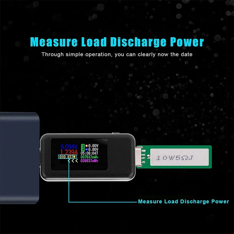 Type-C USB Tester Current 4-30V USB-C Voltage Current Tester Timing Ammeter 10 In 1 USB-C Charging Color Screen