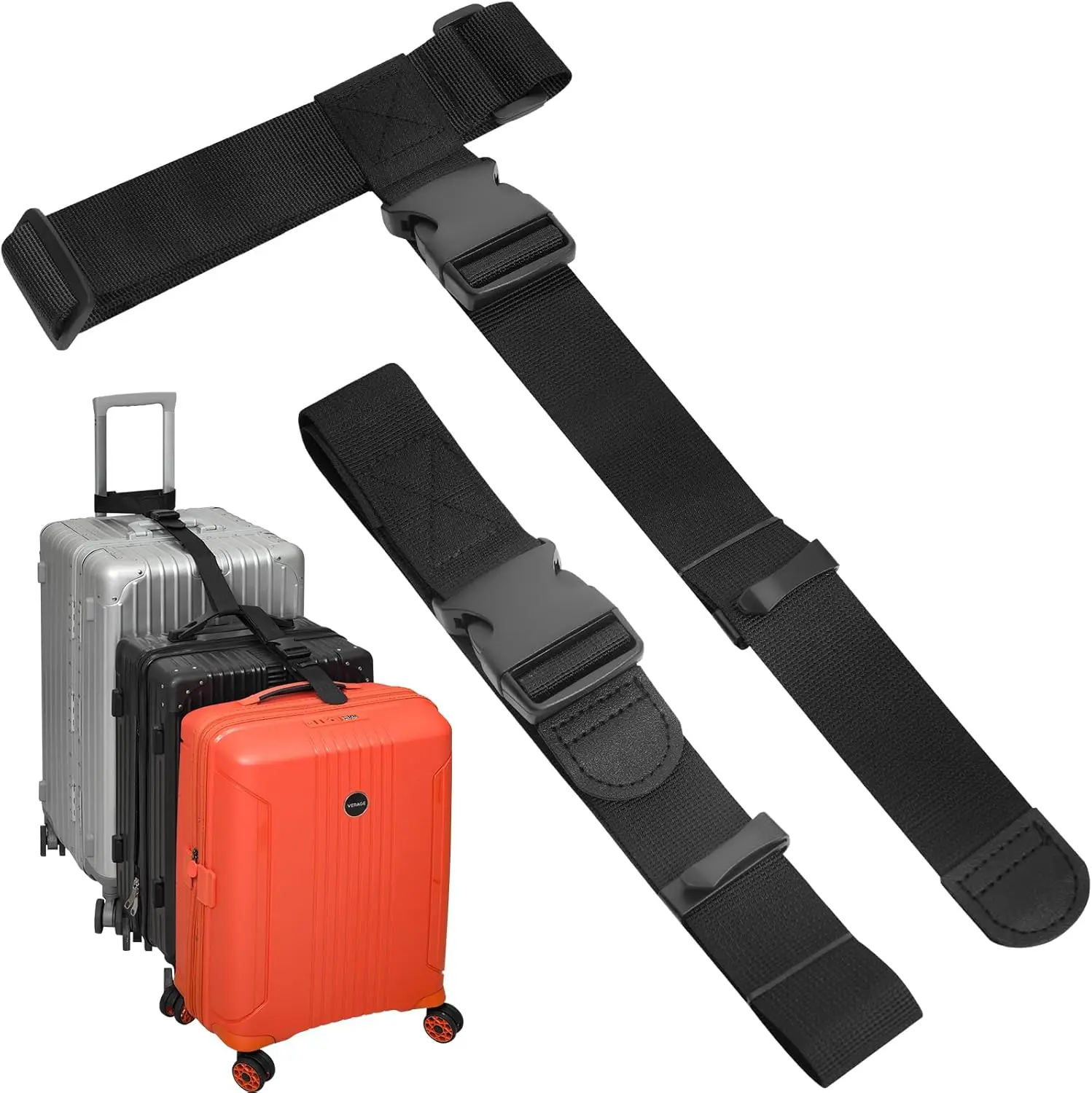 

Luggage Connector Straps with Adjustable Buckle Belt for Travel, Secure 3 Suitcases & Add A Bag, 2 Pack Black