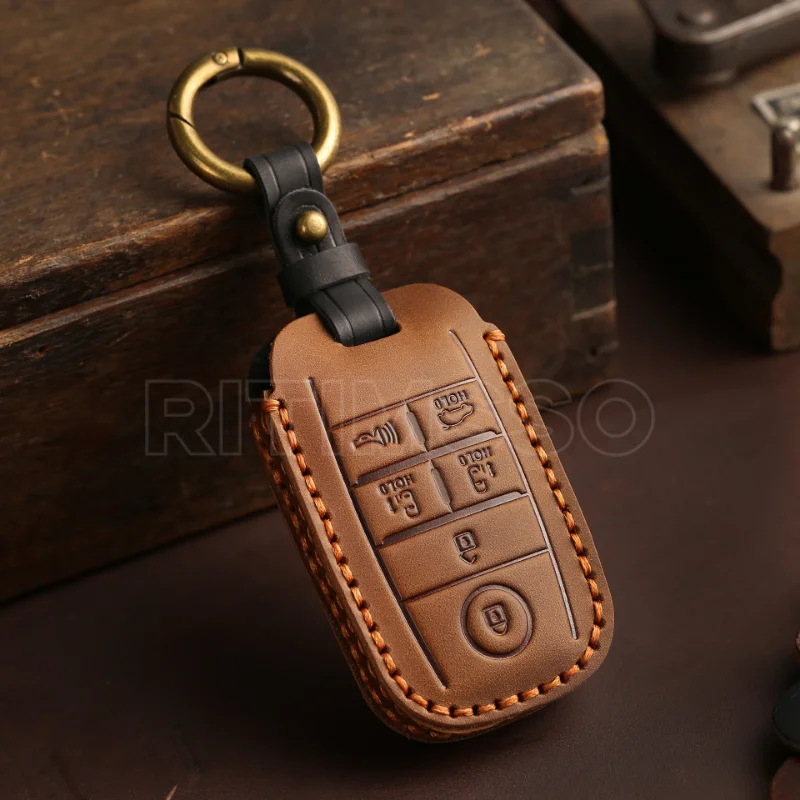 6 Buttons Remote Control Leather Car Key Cover Holder for KIA Sedona Grand Carnival Sorento Shell Fob Key Case Protection Skin