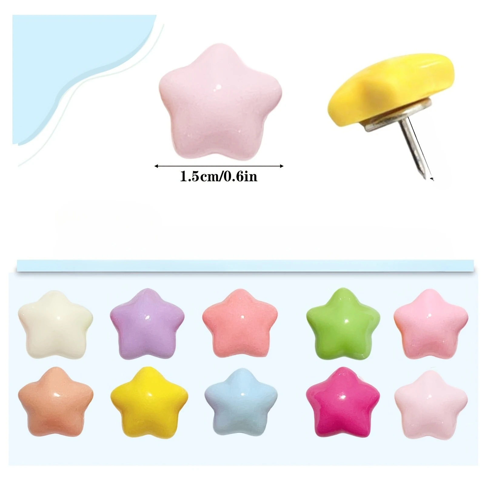 20pcs Colorful Star-Shaped ABS Push Pins | Multicolor Thumb Tacks for Cork Board, Photo Wall, Bulletin Board - for Office,School