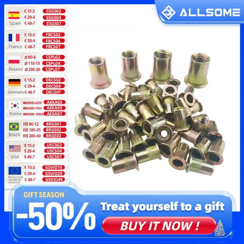 ALLSOME 300 шт. M3 M4 M5 M6 M8 M10 Набор