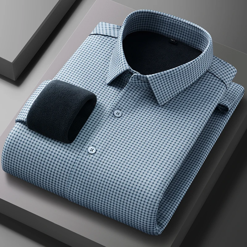 New in shirt winter warm long sleeve shirts for men slim fit formal casual shirt soft plaid Thickened elegant designer clothes