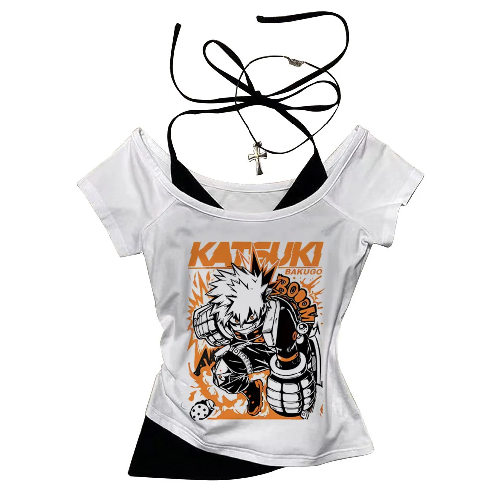 Укороченный топ My Hero Academy в готическом стиле Shoujo для девочек в стиле Харадзюку Gyaru Coquette, футболка для подростков 2000-х годов