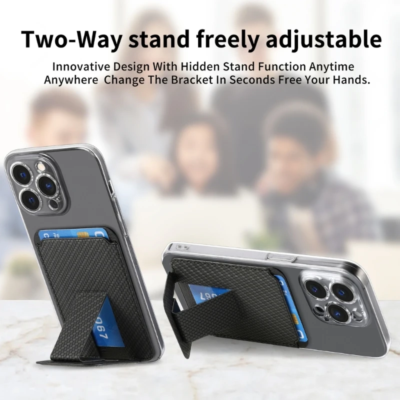 Phone Stand Card Holder Practical Multifunctional Carbon Fiber Pattern Phone Card Storage for Daily Use