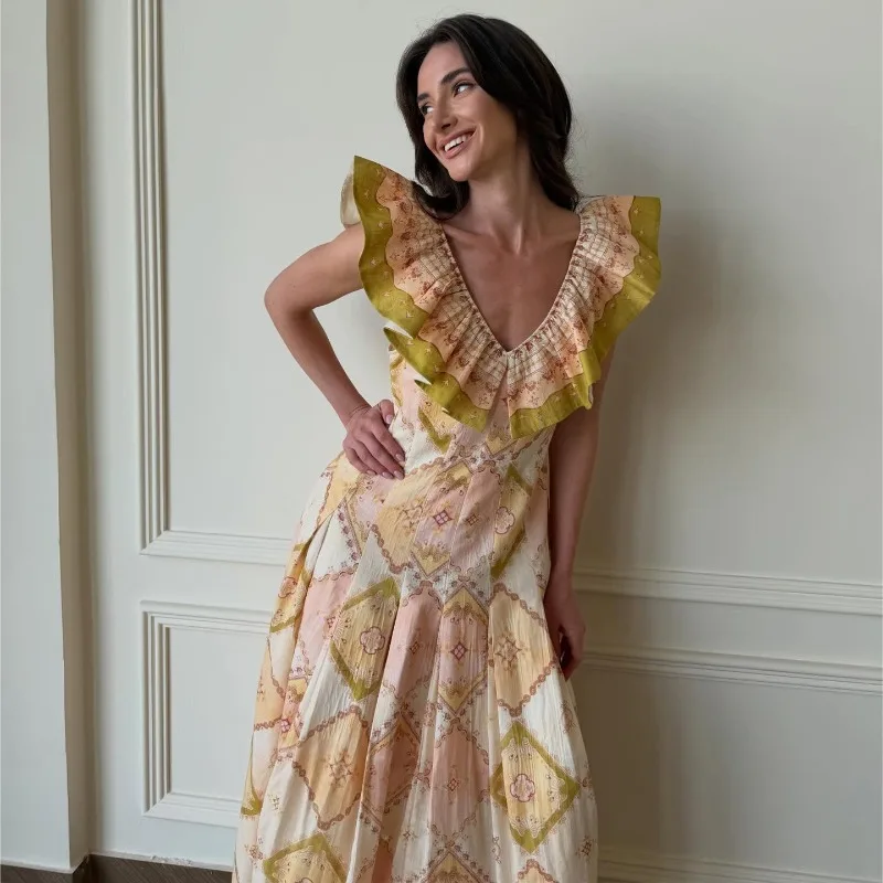 

Women 2026 Spring Sleeveless Dress V-neck Dress