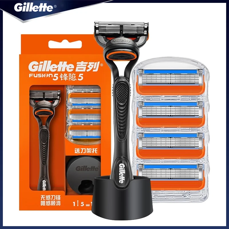 

Бритва Gillette Fusion для мужчин, бритвенный станок для бритья волос, бороды, 1 Бритва, 4 сменных головки и 1 держатель