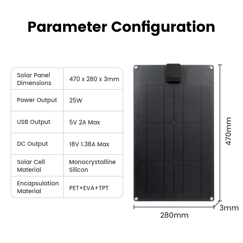 25W Portable Solar Panel 5V Solar Plate USB / DC Output Safe Stabilize Charger ForPower Bank Phone Outdoor Camping Home RV Gift
