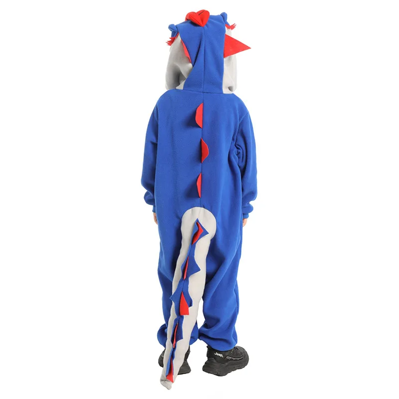 زي ديلوفوسورس الصغير بذلة بقلنسوة زرقاء مع ذيل للفتيات على شكل حيوانات للهالوين زي للأولاد على شكل ديناصور العالم الجوراسي #6