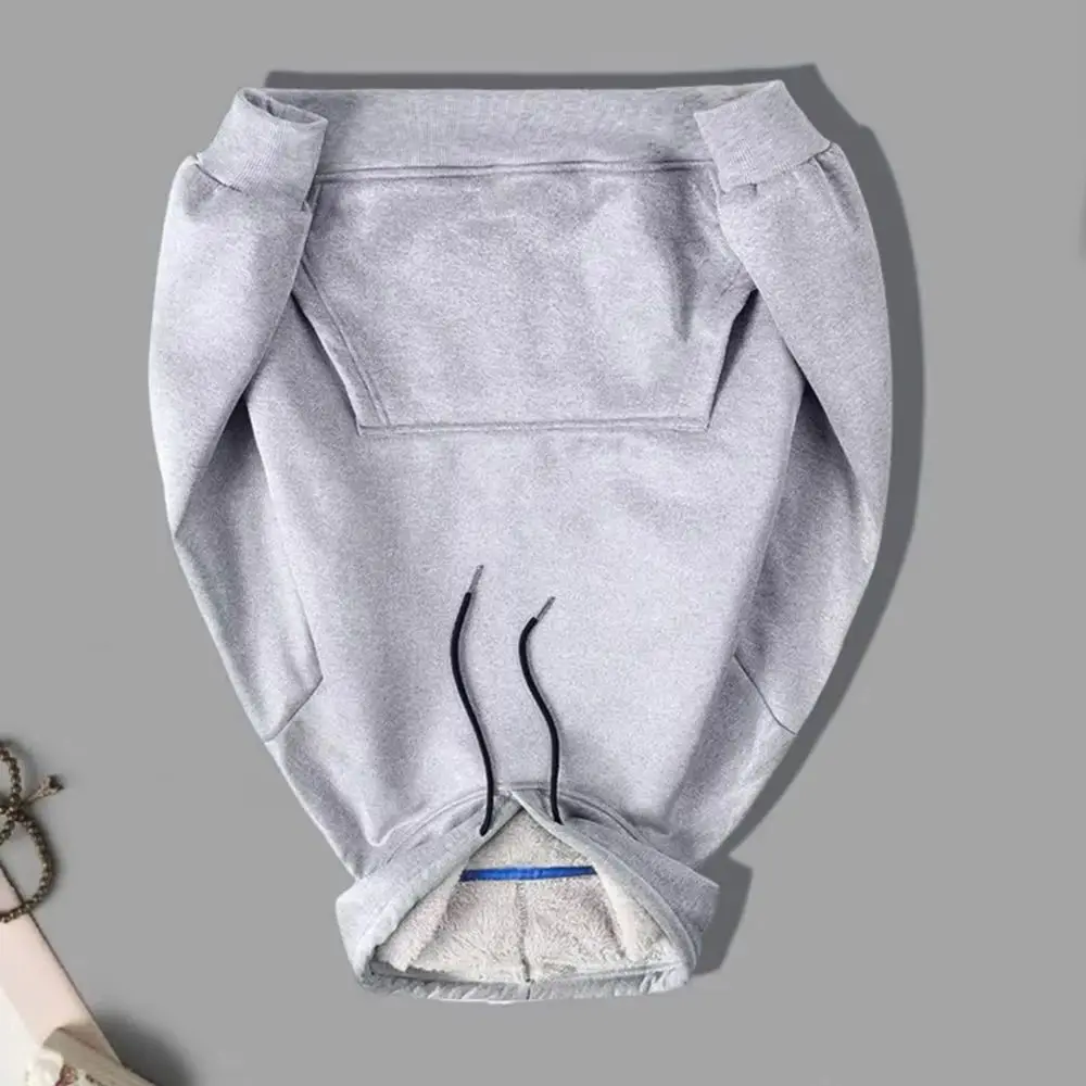 

Women Fall Winter Hoodie Thick Fleece Lined Hooded Long Sleeves with Pocket Solid Color Loose Elastic Cuffs Drawstring Sport Coa