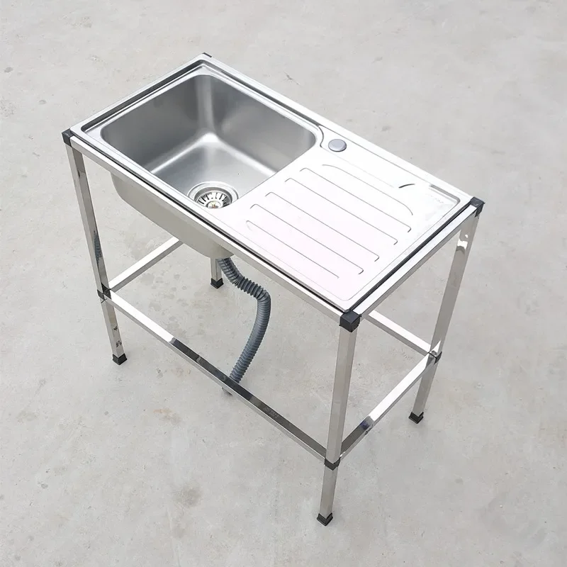 Kitchen Stainless Steel Sink with Bracket Mobile Simple Scullery Washing Vegetables Basin with Platform Integrated Vegetable