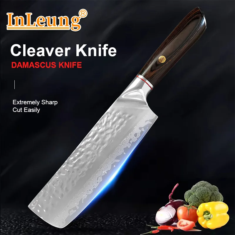 

Острый нож-тесак Дамасская сталь Кухонные ножи Мясо Овощи Фрукты Кулинарный нож Деревянная ручка Нож шеф-повара для нарезки
