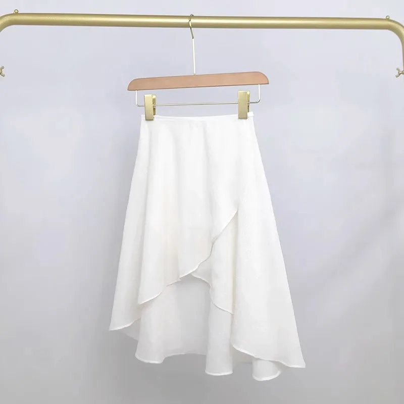 Ballet Gauze Skirt, White Lace Up Embossed Half Body Dance Practice Skirt, One-Piece Lace Up Gauze Skirt