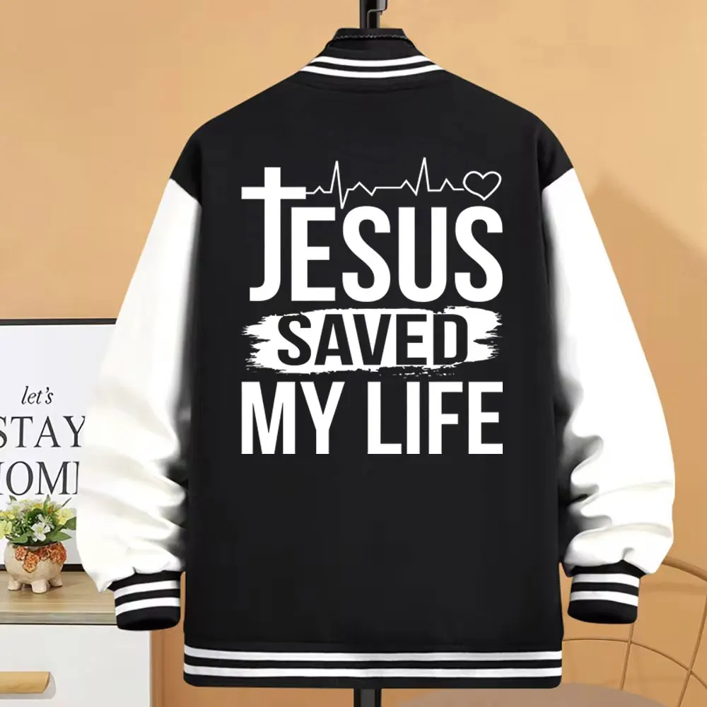 Jesus Save My Life Print Women Jacket Harajuku Streetwear Baseball Uniform Fashion Casual Clothes Autumn Loose Jackets Overcoat