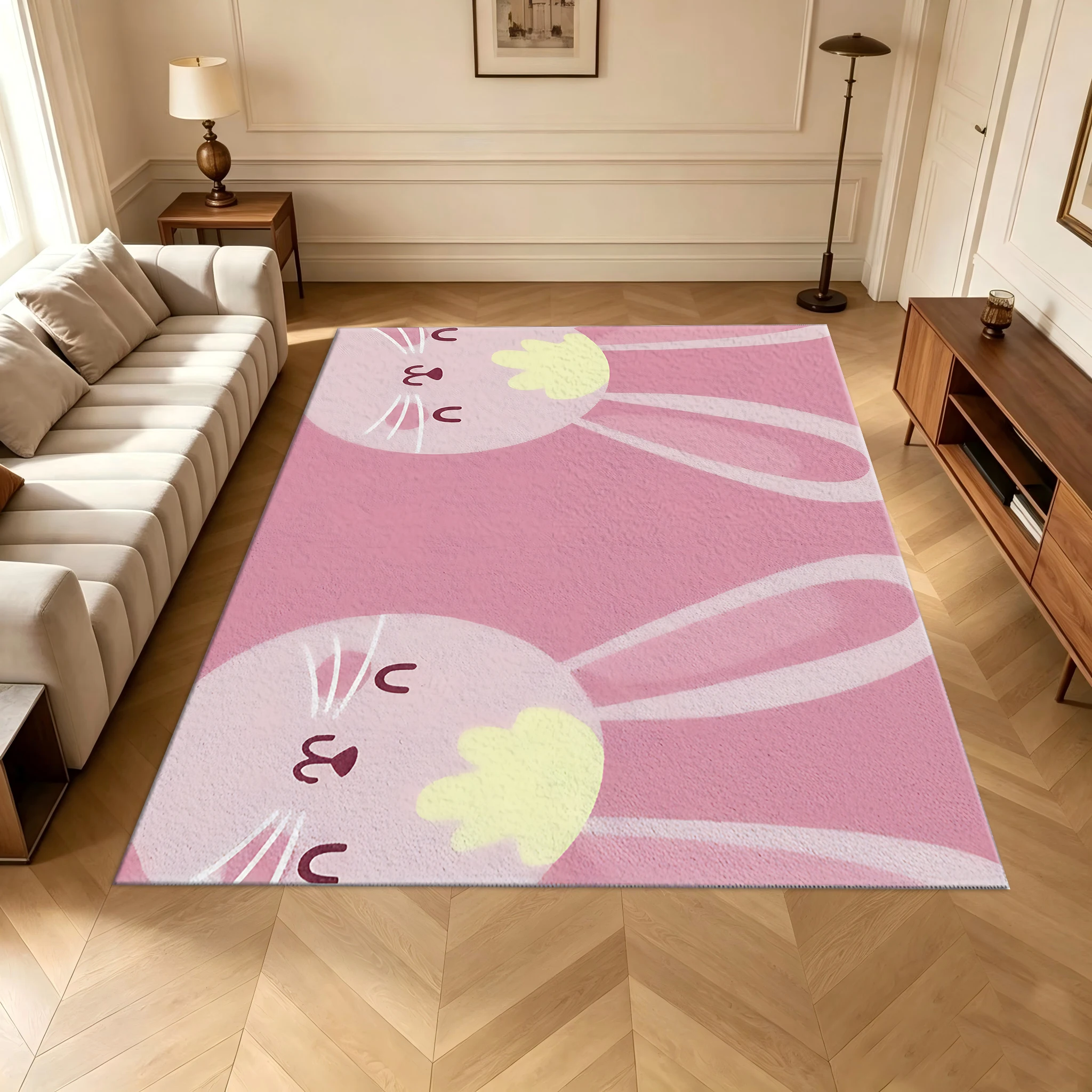 Cute Pink Rabbit Print Carpet Cartoon Rabbit Floor Mat Kidsren's Room Home Carpet