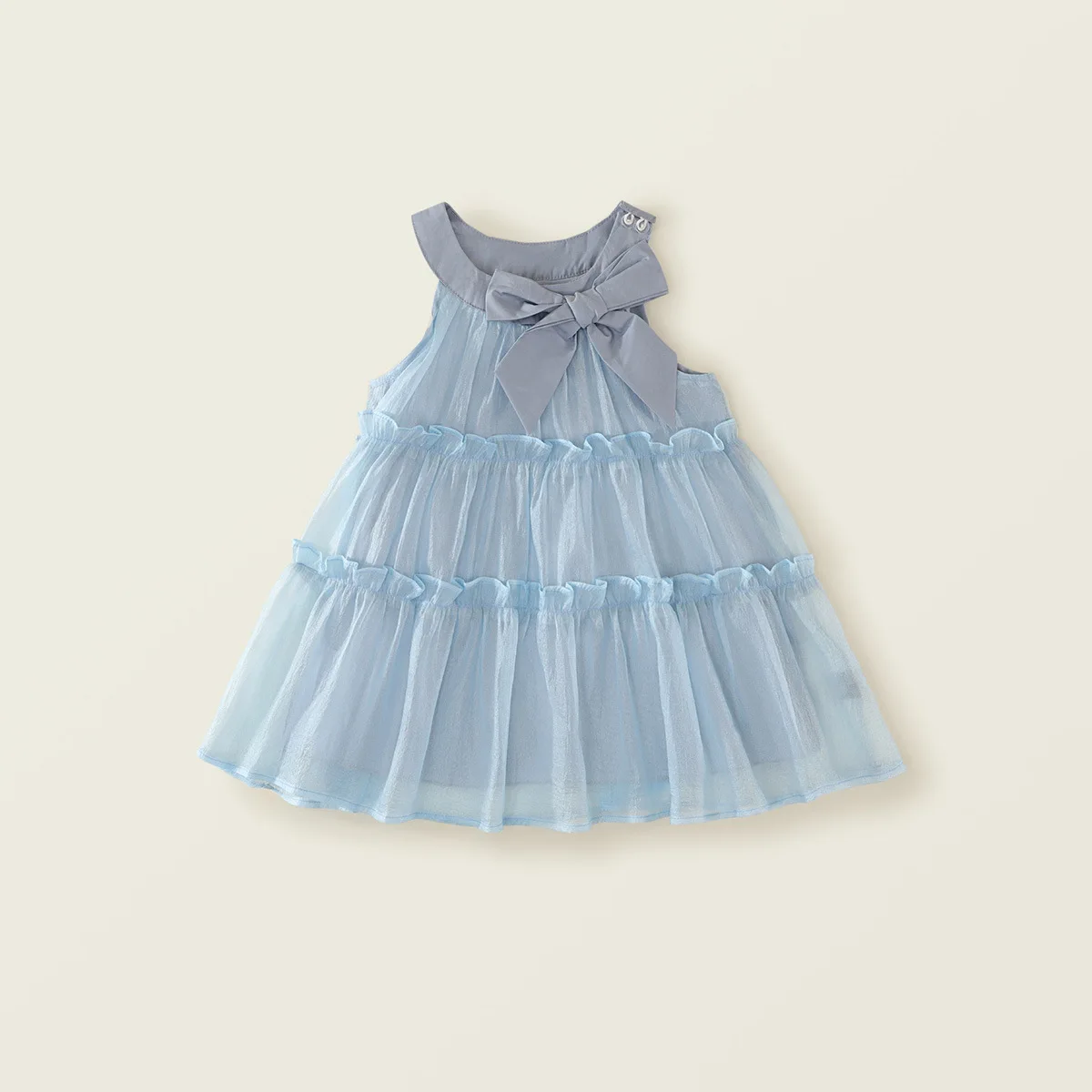 2025 New Arrival Girls Sleeveless O Neck Bow Chiffon Blue Roupa Infantil Menina Cute Party Dress Custume 3-11T