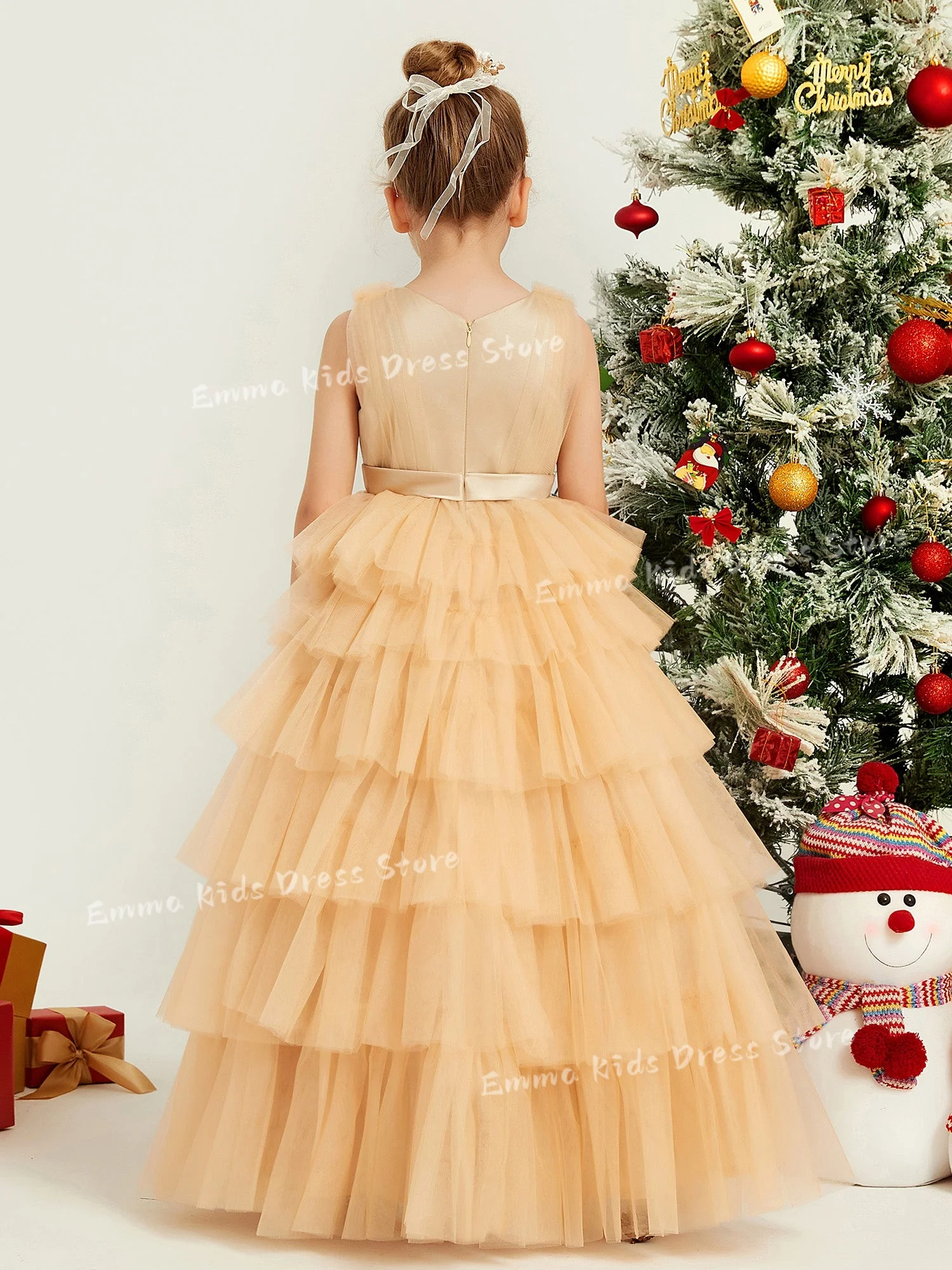 DROIS Custom Flower Girl Dress  Lace Multi-layer Wedding Bow Children’s First Communion Birthday Party Prom Dress