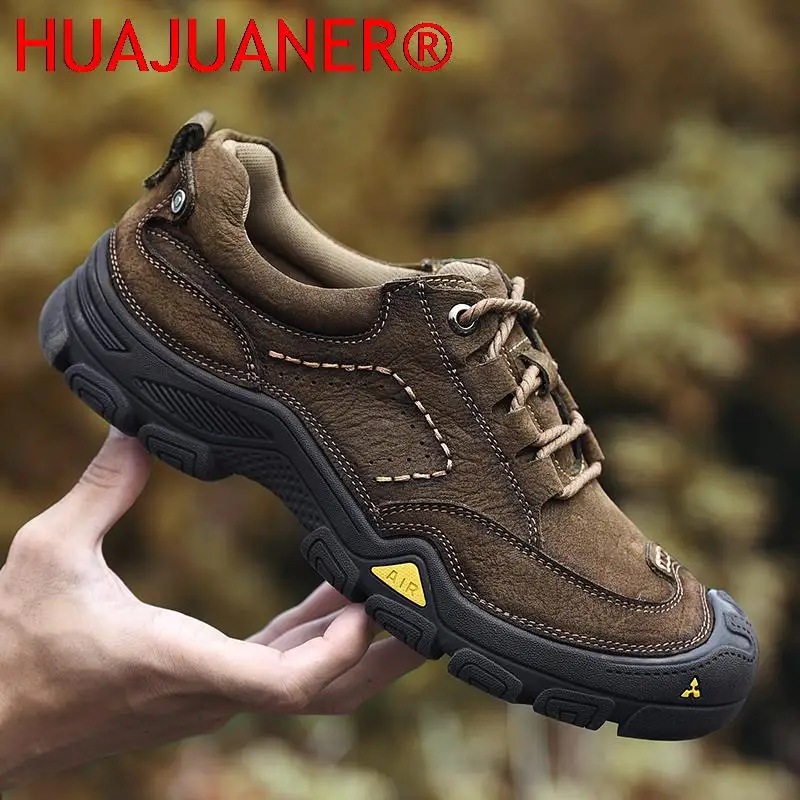 New Luxury Waterproof Hiking Shoes Men Breathable Non-slip Genuine Leather Outdoor Shoes High Quality Handmade Climbing Sneakers