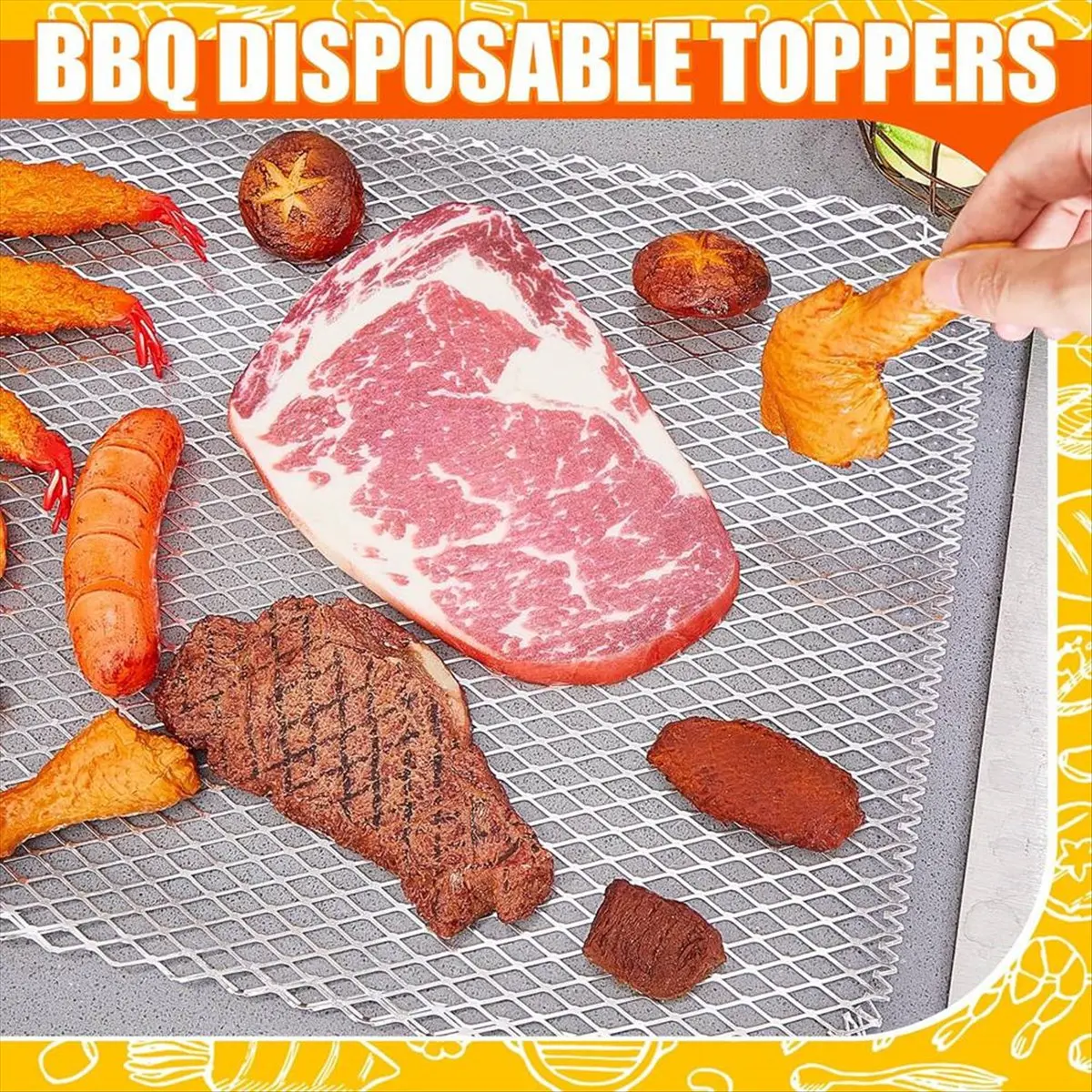 N14R Top 20 Pcs Disposable Grill Topper Non Stick BBQ Grill Grates 12x16 Inch Grill Mesh Mat Disposable Pans for Outdoor Liners