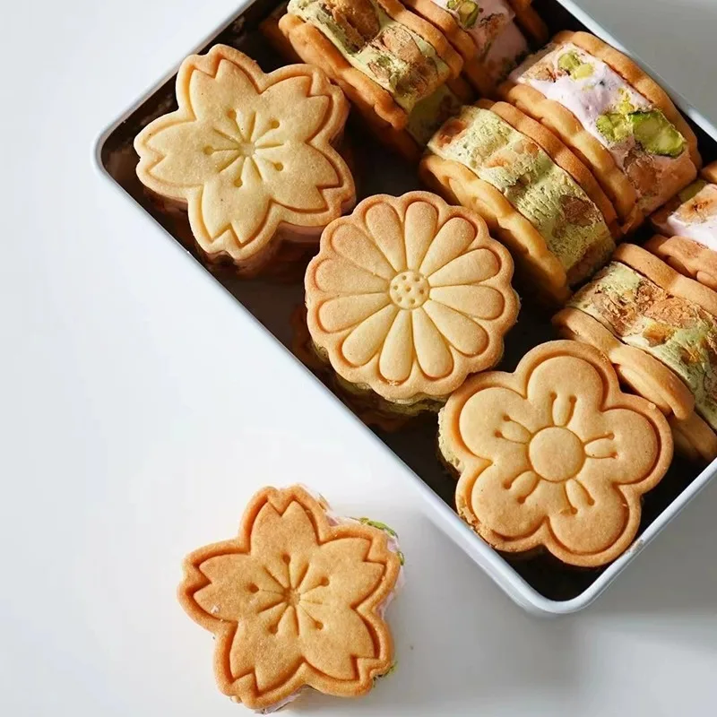 Cherry Blossom Flowers Shape Cookie Cutter Stamp Cute Pressable Biscuit Mold Confectionery Cookie Kitchen Baking Pastry Tools