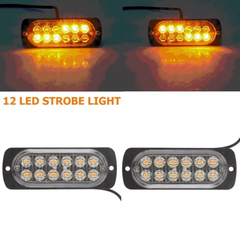 

2PCS Flashing Amber Recovery Strobe Replacement 12 LED Lights Grill Breakdown 12V 24V HQ Automobiles Signal Lamp Parts