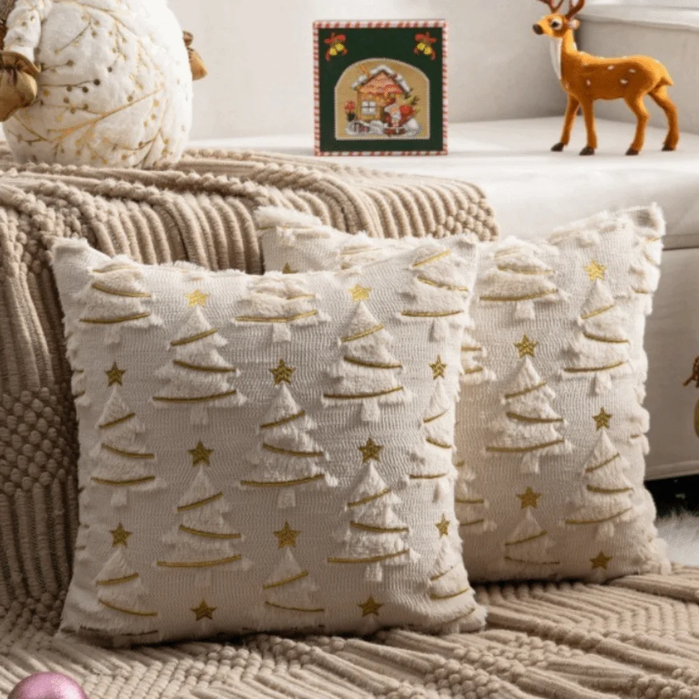 New Christmas Day Pillowcase Xmas Tree with Light Short Cushion Slipcover Reindeer Pillow Case Holiday Supplies