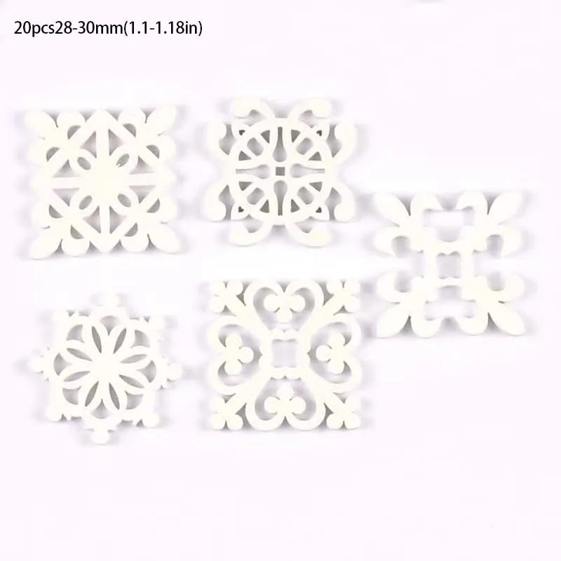 20Pcs 28-30mm white Wood Crafts DIY Scrapbooking Handmade Accessory Flower Lace Pattern Wooden Ornaments Home Decor Arts m2264