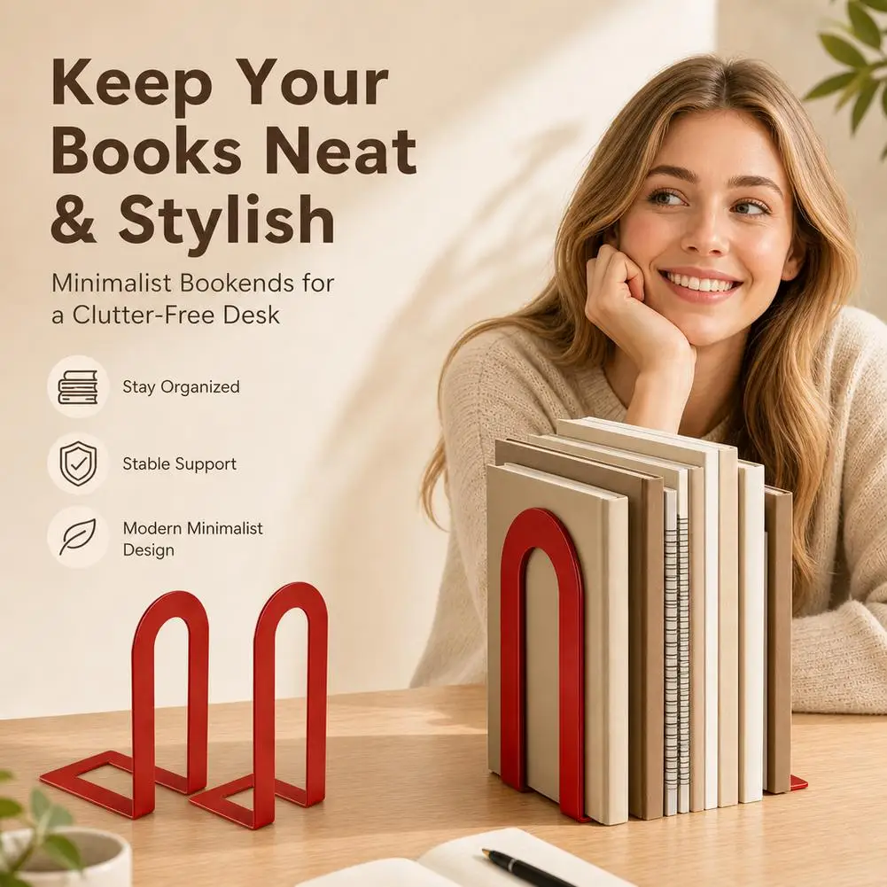 2Pcs Metal Bookends Set Sturdy Support Desktop Book Storage Accessory Efficient Home Office Desktop Organization