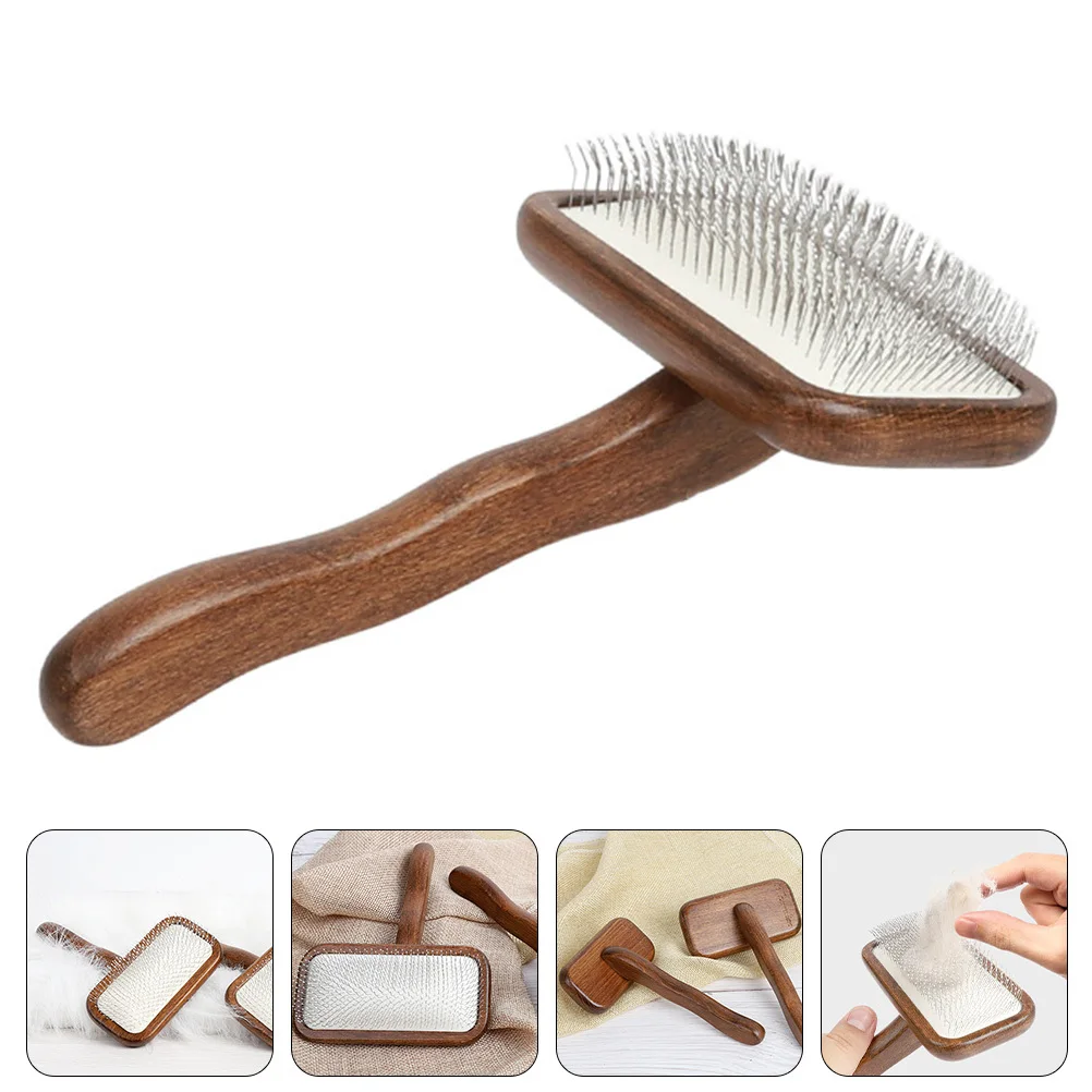 

Brown Wooden Pet Comb for Cat and Dog Grooming Non-Slip Ergonomic Handle Portable Lightweight Shedding Hair Remover Cleaning