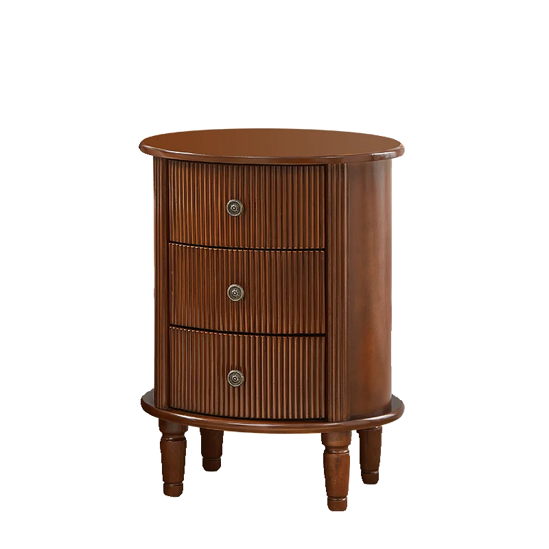LH bedroom three-bucket cabinet living room wall storage round bedside solid wood corner cabinet