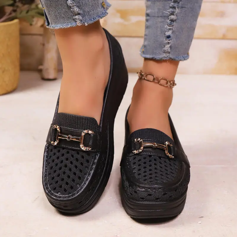 Soft Thick Bottom Height Increase White Loafers Women 2026 Summer Hollow Out Wedge Heel Pumps Women's Comfortable Nursing Shoes view 4