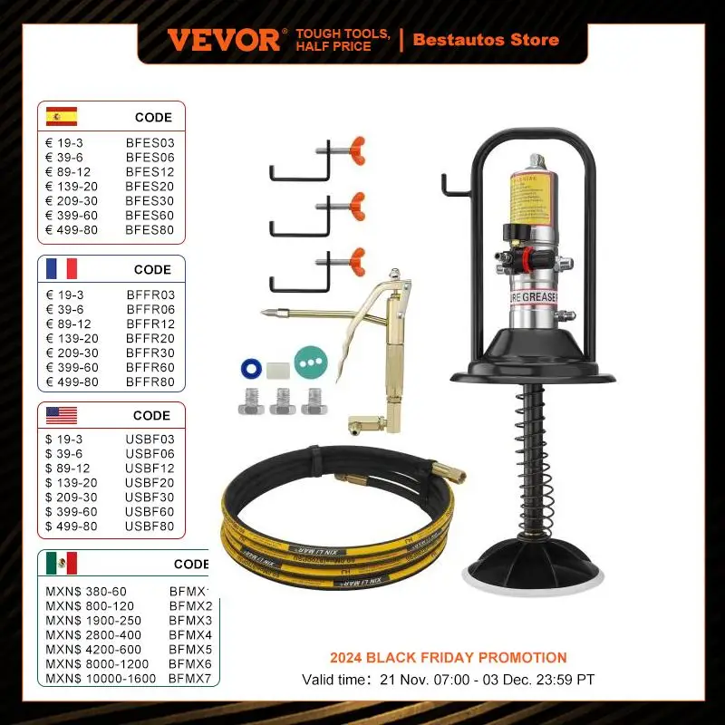 VEVOR Grease Pump 50:1 Pressure Ratio Air Operated with 13 ft High Hose Barrel Cap and Lubrication 360° Grease Gun Head for Cars