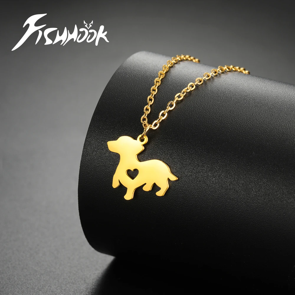 Fishhook Samoyed Dog Necklace Gift for Woman Men Kid Child Puppy Pendant Stainless Steel Chain Jewelry Accessories