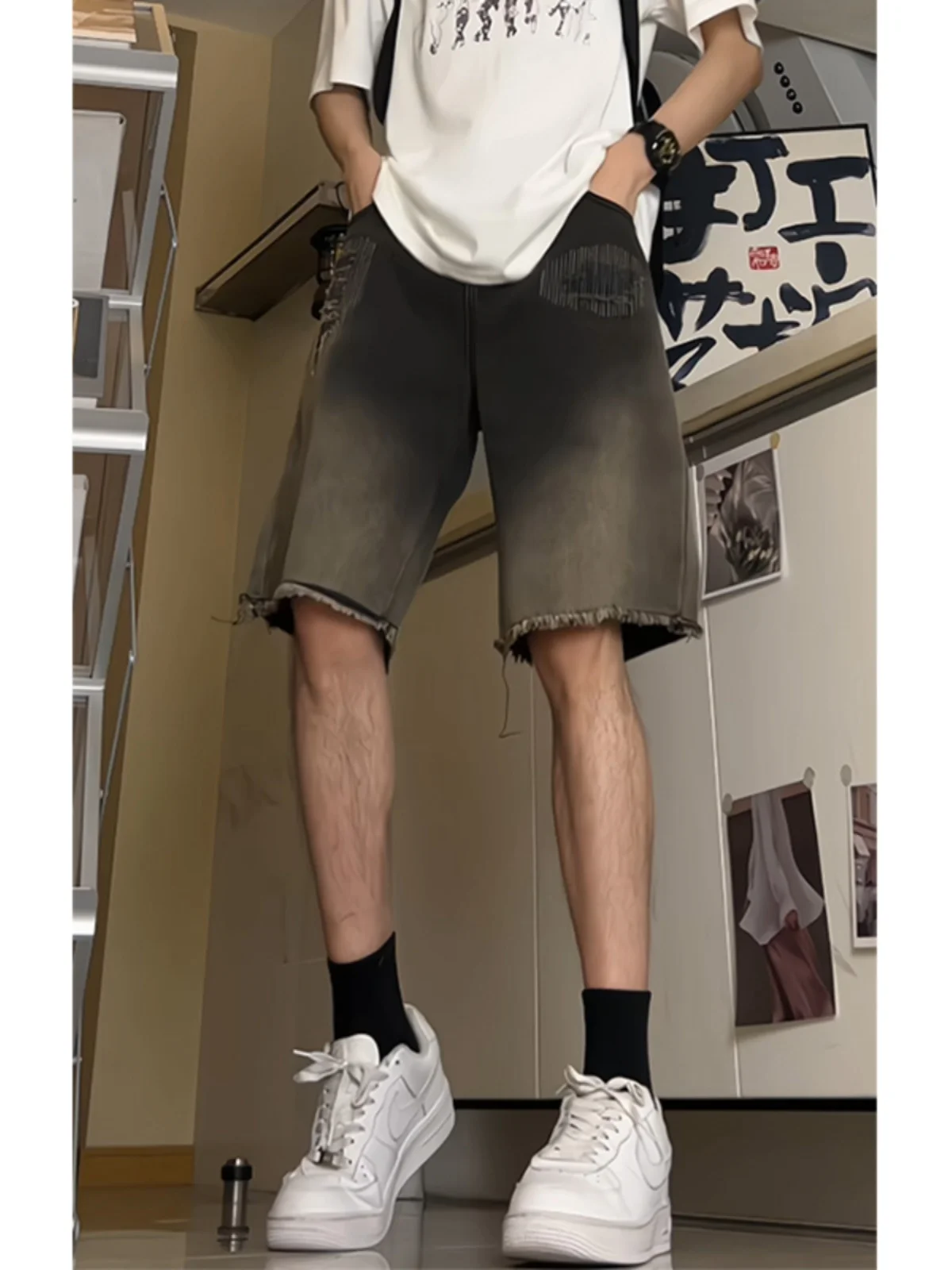 

Мужские джинсы в американском ретро-стиле, летние, тонкие, свободного кроя, прямые, длиной до колена, износостойкие, молодежные, модные