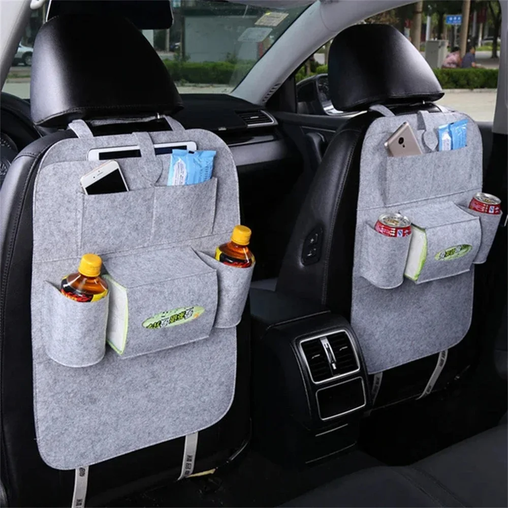 1PCS Universal Car Back Seat Storage Bag Organizer Elastic Felt Storage Bag 6 Pockets Organizer Hanging Car Accessories