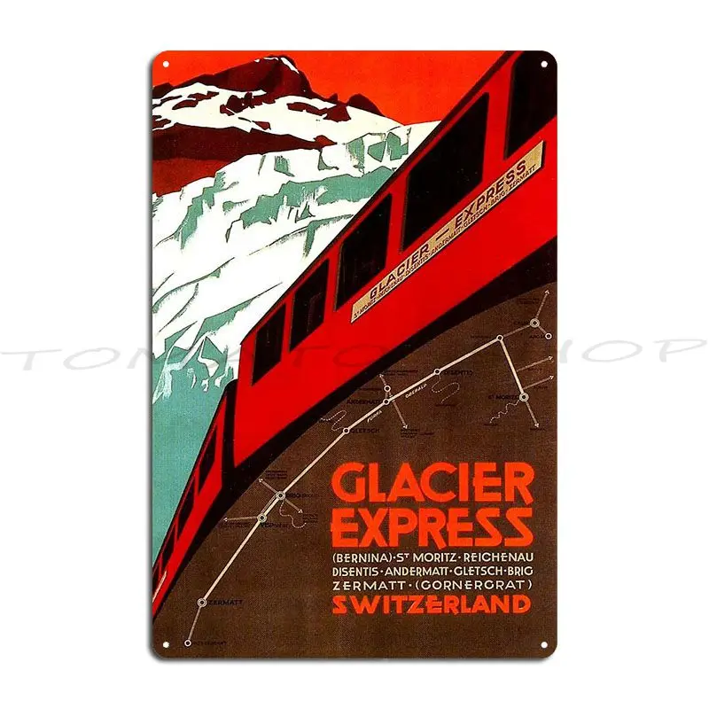 Vintage Travel Glacier Express Metal Plaque Poster Retro Cave Club Wall Decor Designs Tin Sign Poster