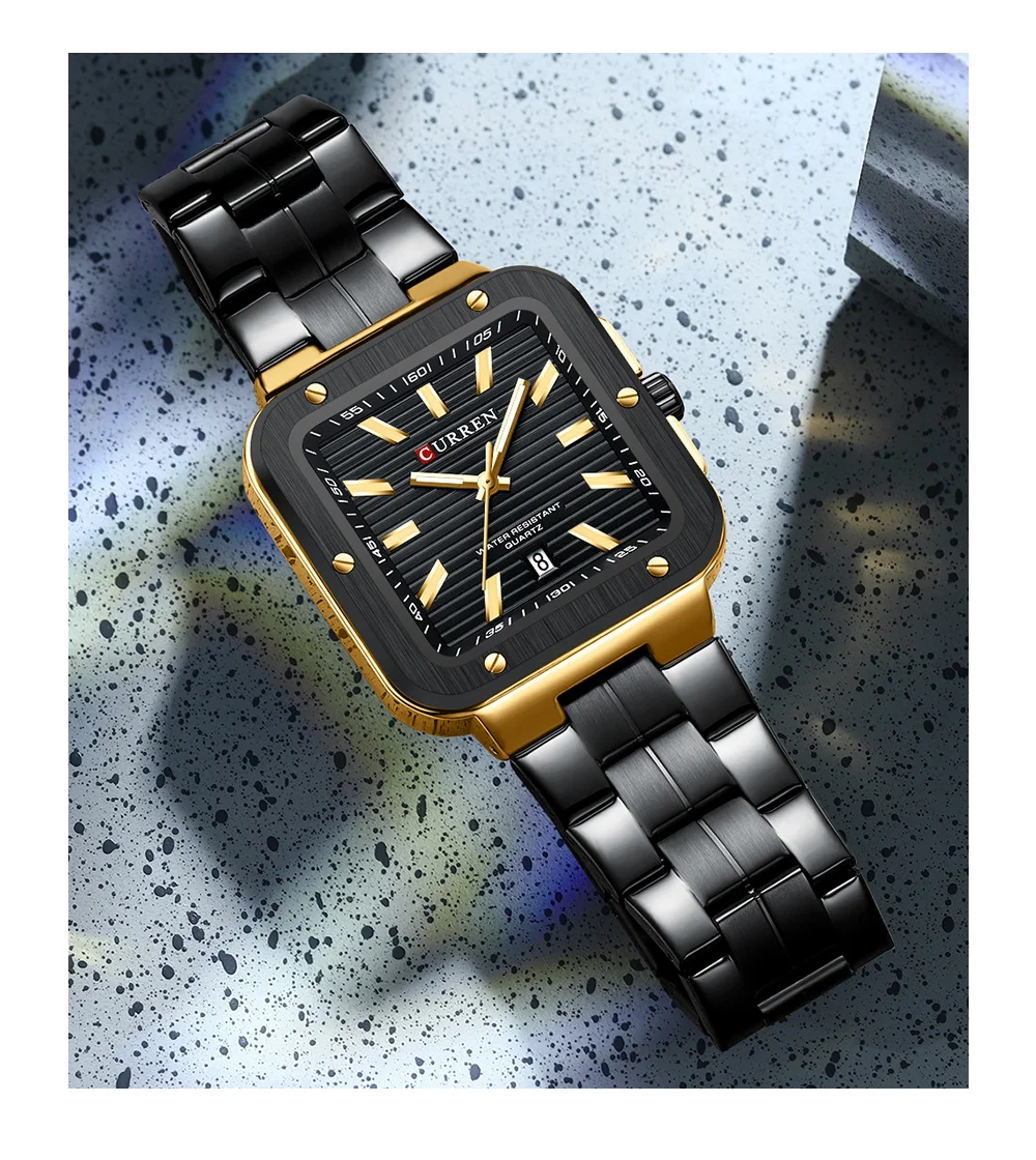 CURREN Einzigartige Quadratische Herrenuhr mit Grünem Zifferblatt - Edelstahlarmband, Business-Casual-Stil Quarz-Armbanduhren für Männer – Detail 16
