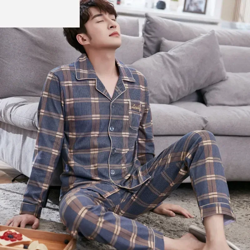 Pants Sets Cotton Male For Sleeve Sleepwear 2021 Short Striped Lounge Casual Pyjama Pajama Homewear Long Summer Wear Clothes Men