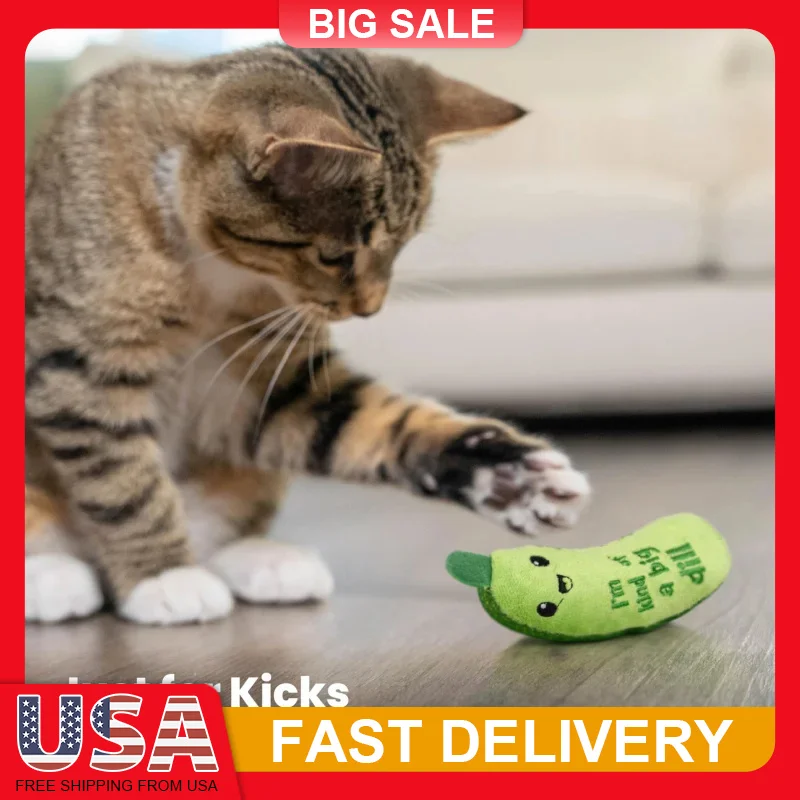 

Cat Kicker Toy with Catnip & Dental Mesh Pickle Shape Plush Crinkle Sound Interactive Play for Kittens Teeth Cleaning Green